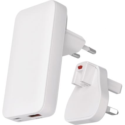 Cestovní adaptér s výměnnými nástavci USB GaN 100-250V