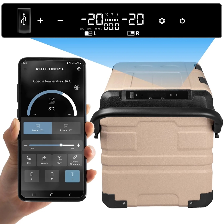 Cestovní lednička s LCD displejem 39 l 230V/12V/24V hnědá
