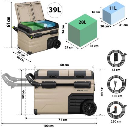 Cestovní lednička s LCD displejem 39 l 230V/12V/24V hnědá
