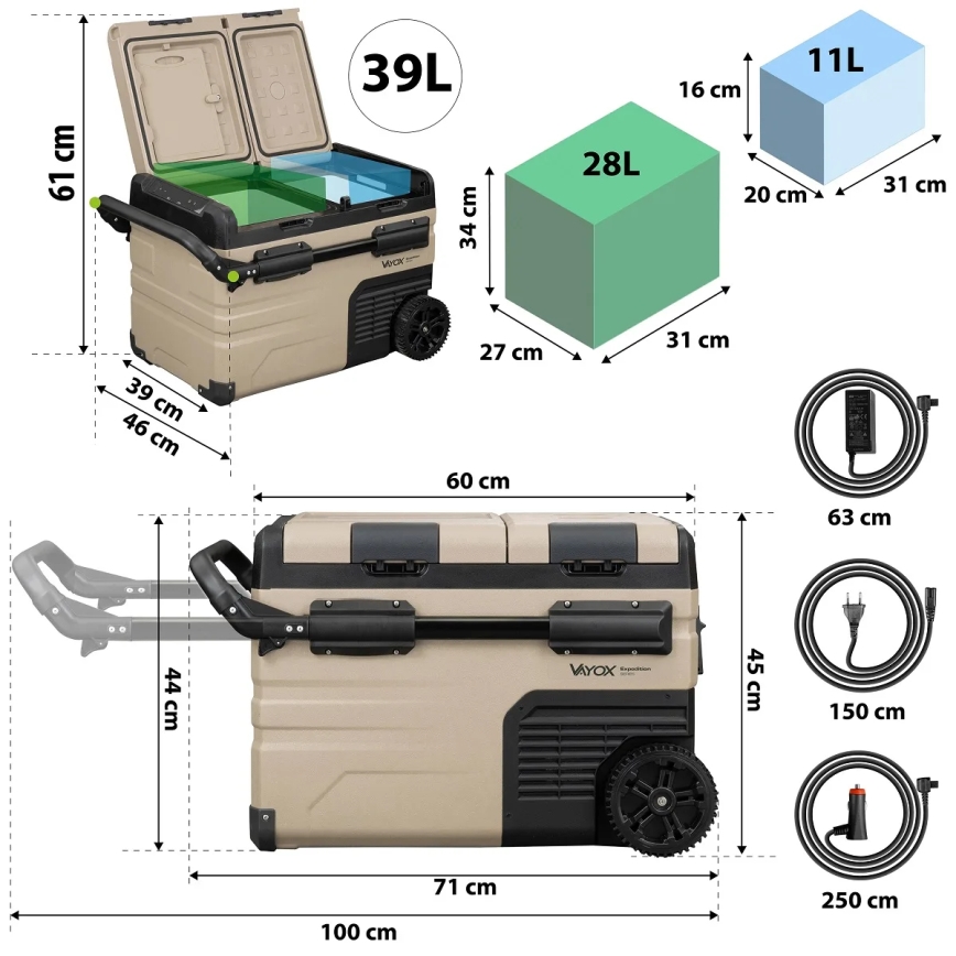 Cestovní lednička s LCD displejem 39 l 230V/12V/24V hnědá