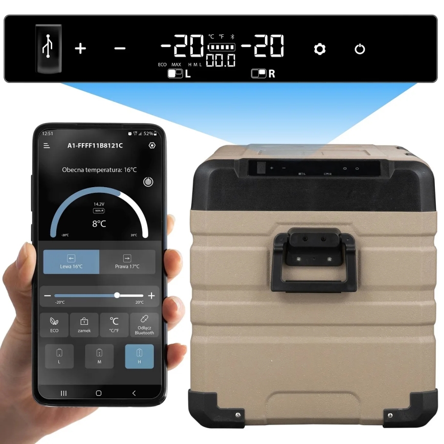 Cestovní lednička s LCD displejem 39 l 230V/12V/24V hnědá
