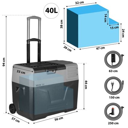 Cestovní lednička s LCD displejem 40 l 230V/12V/24V černá
