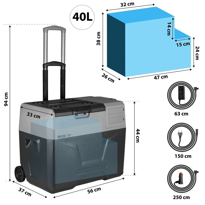 Cestovní lednička s LCD displejem 40 l 230V/12V/24V černá