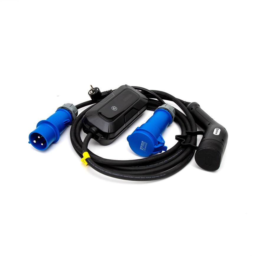 Cestovní nabíjecí stanice pro elektromobily EV/PHEV AC Type 2 32A/230V 7,4kW IP55 5m + adaptér 230V 3,7kW + pouzdro