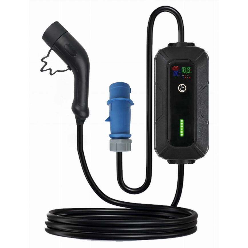 Cestovní nabíjecí stanice pro elektromobily EV/PHEV AC Type 2 32A/230V 7,4kW IP55 5m + adaptér 230V 3,7kW + pouzdro