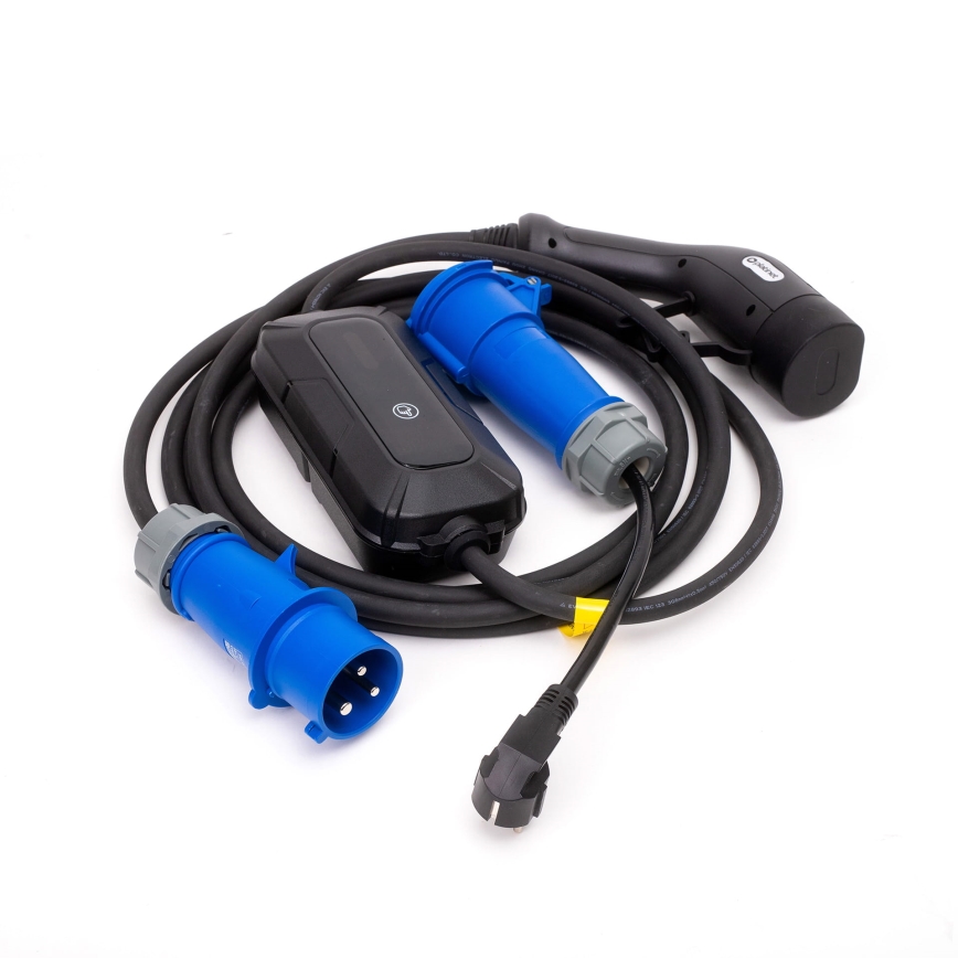 Cestovní nabíjecí stanice pro elektromobily EV/PHEV AC Type 2 32A/230V 7,4kW IP55 5m + adaptér 230V 3,7kW + pouzdro