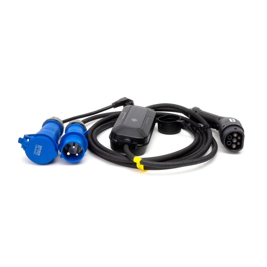 Cestovní nabíjecí stanice pro elektromobily EV/PHEV AC Type 2 32A/230V 7,4kW IP55 5m + adaptér 230V 3,7kW + pouzdro