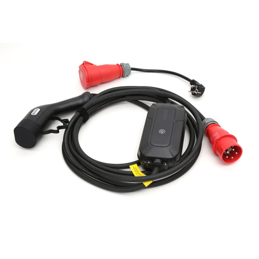 Cestovní nabíjecí stanice pro elektromobily EV/PHEV AC Type 2 16A/380V 11kW IP55 5m + adaptér 230V 3,7kW + pouzdro
