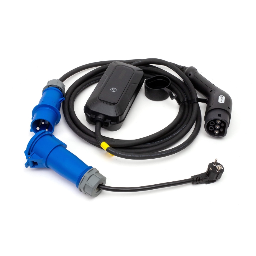 Cestovní nabíjecí stanice pro elektromobily EV/PHEV AC Type 2 32A/230V 7,4kW IP55 5m + adaptér 230V 3,7kW + pouzdro