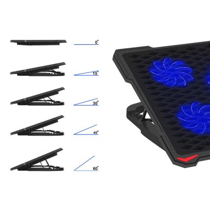 Chladící podložka pro notebook 5x ventilátor 2xUSB černá