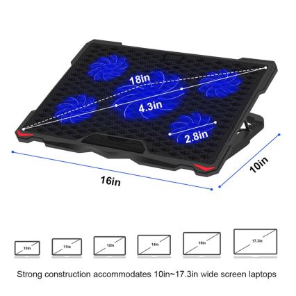 Chladící podložka pro notebook 5x ventilátor 2xUSB černá