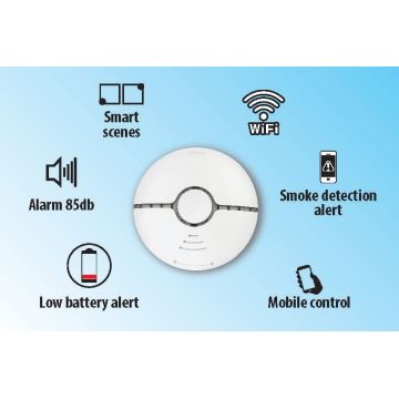 Chytrý detektor kouře 2xAAA Wi-Fi Tuya