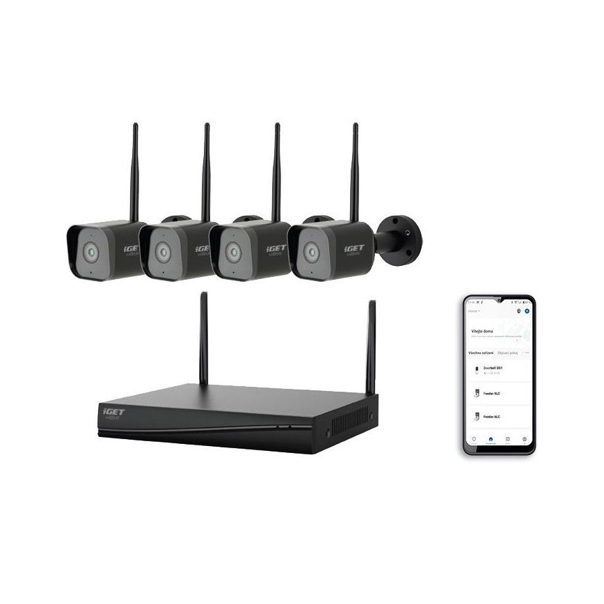 Chytrý kamerový systém + 4x kamera se senzorem 2K+ 12V IP65 Wi-Fi