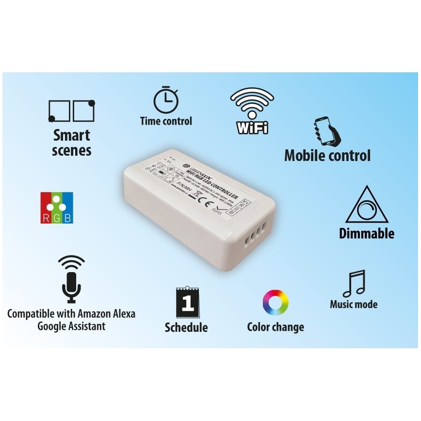 Chytrý ovladač pro LED RGB pásky 5-24V Wi-Fi Tuya