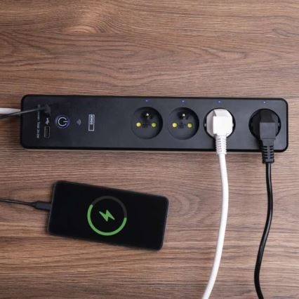 Chytrý prodlužovací kabel s vypínačem GoSmart 4Z + 1xUSB-A + 1xUSB-C 2 m Wi-Fi Tuya