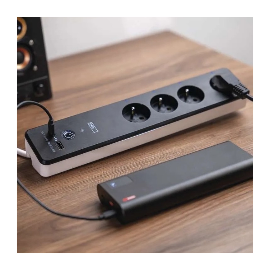 Chytrý prodlužovací kabel s vypínačem GoSmart 4Z + 1xUSB-A + 1xUSB-C 2 m Wi-Fi Tuya