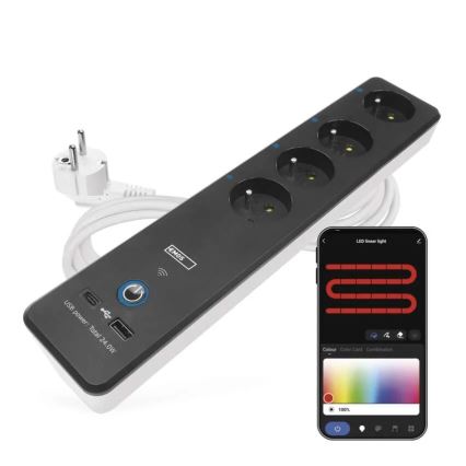 Chytrý prodlužovací kabel s vypínačem GoSmart 4Z + 1xUSB-A + 1xUSB-C 2 m Wi-Fi Tuya