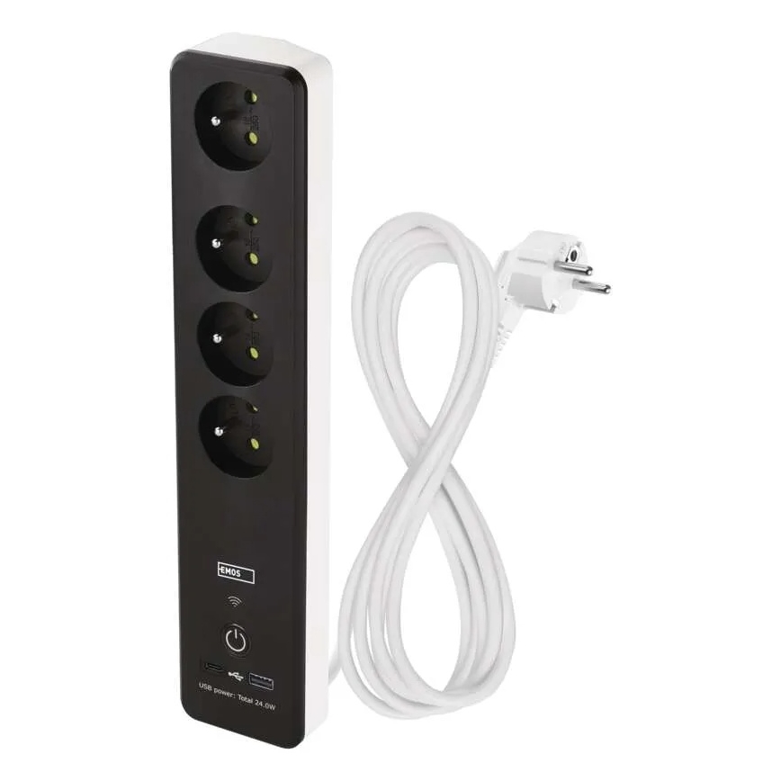 Chytrý prodlužovací kabel s vypínačem GoSmart 4Z + 1xUSB-A + 1xUSB-C 2 m Wi-Fi Tuya
