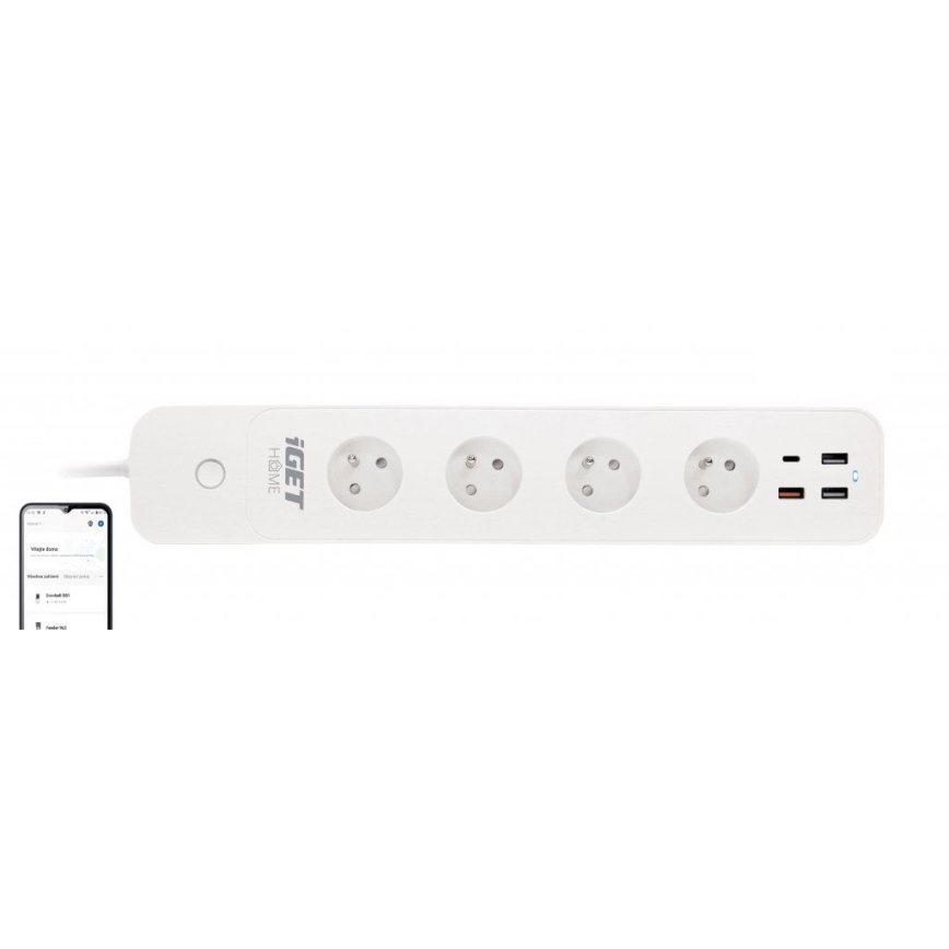 Chytrý prodlužovací kabel s vypínačem 1,5 m 4Z + 4xUSB Wi-Fi