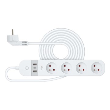 Chytrý prodlužovací kabel s vypínačem 4Z Typ E + 2x USB-A + 1x USB-C 1,5m Wi-Fi Tuya bílá