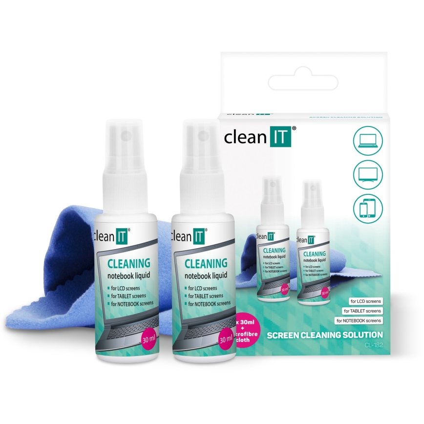 CLEAN IT CL-182 - Čisticí roztok na obrazovky s utěrkou 2x 30 ml