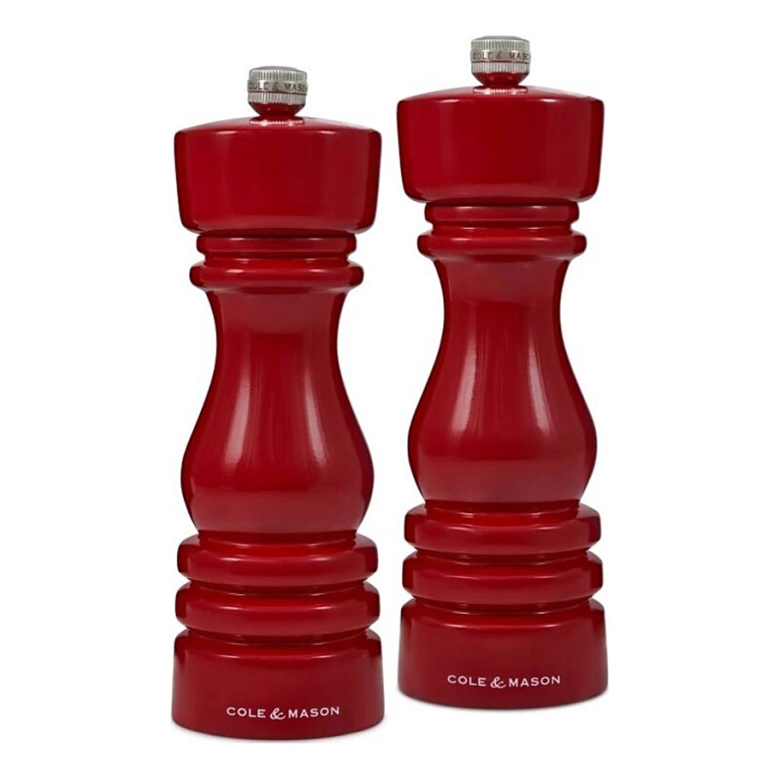 Cole&Mason - Sada mlýnků na sůl a pepř LONDON 2 ks 18 cm buk/červená