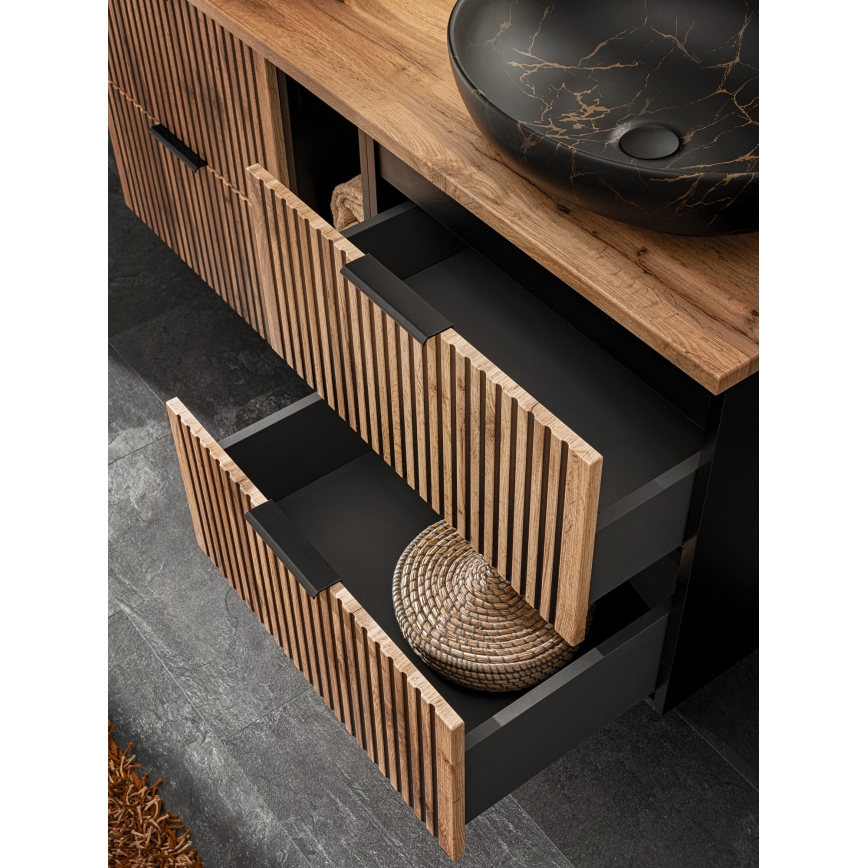 COMAD XILO BLACK WOTAN 82-60-D-2S-Koupelnová skříňka pod umyvadlo XILO černá/dub