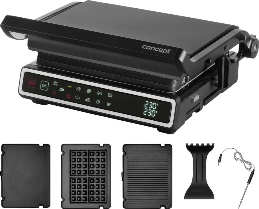 Concept ge3550 - Kontaktní gril s teplotní sondou 2000W/230V černá