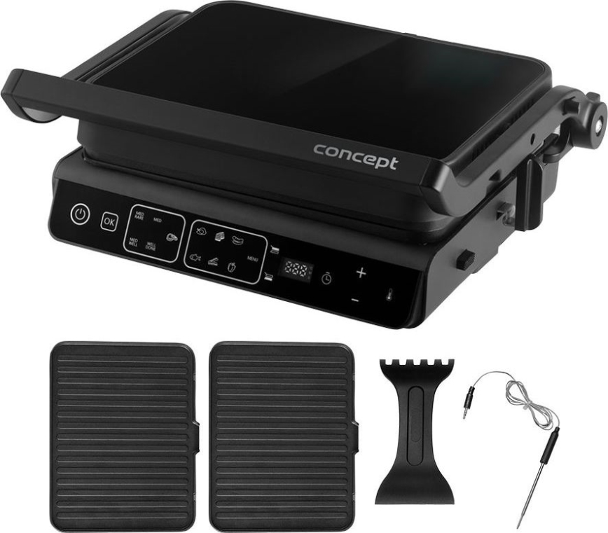Concept ge3600 - Kontaktní gril s teplotní sondou GLASS 2000W/230V černá