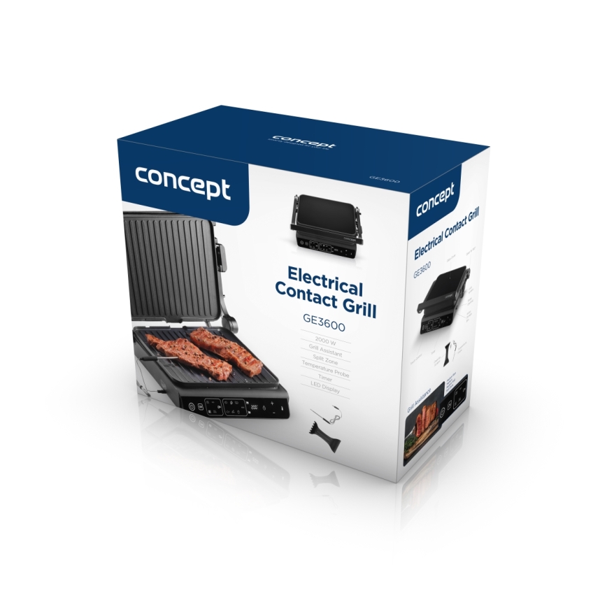 Concept ge3600 - Kontaktní gril s teplotní sondou GLASS 2000W/230V černá