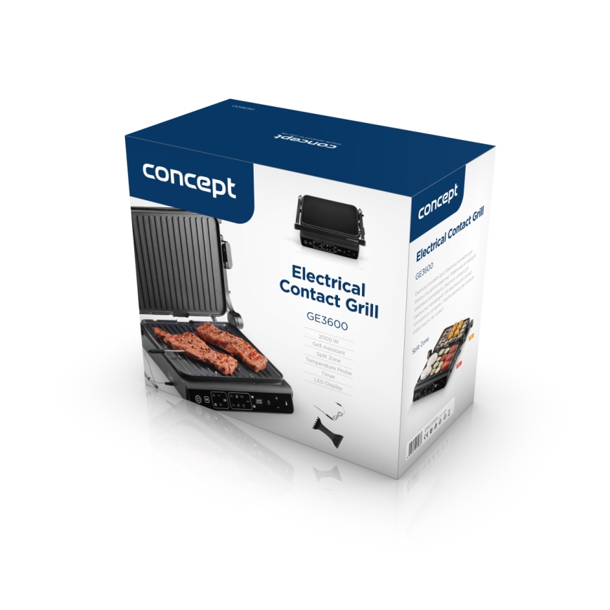Concept ge3600 - Kontaktní gril s teplotní sondou GLASS 2000W/230V černá