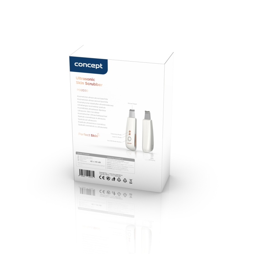 Concept PO2030 - Kosmetická ultrazvuková špachtle PERFECT SKIN 2,5W/5V USB 600 mAh bílá