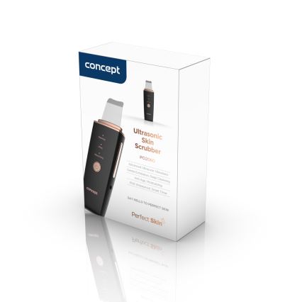 Concept PO2060 - Kosmetická ultrazvuková špachtle PERFECT SKIN 3,5W/5V USB 500 mAh IPX6 černá