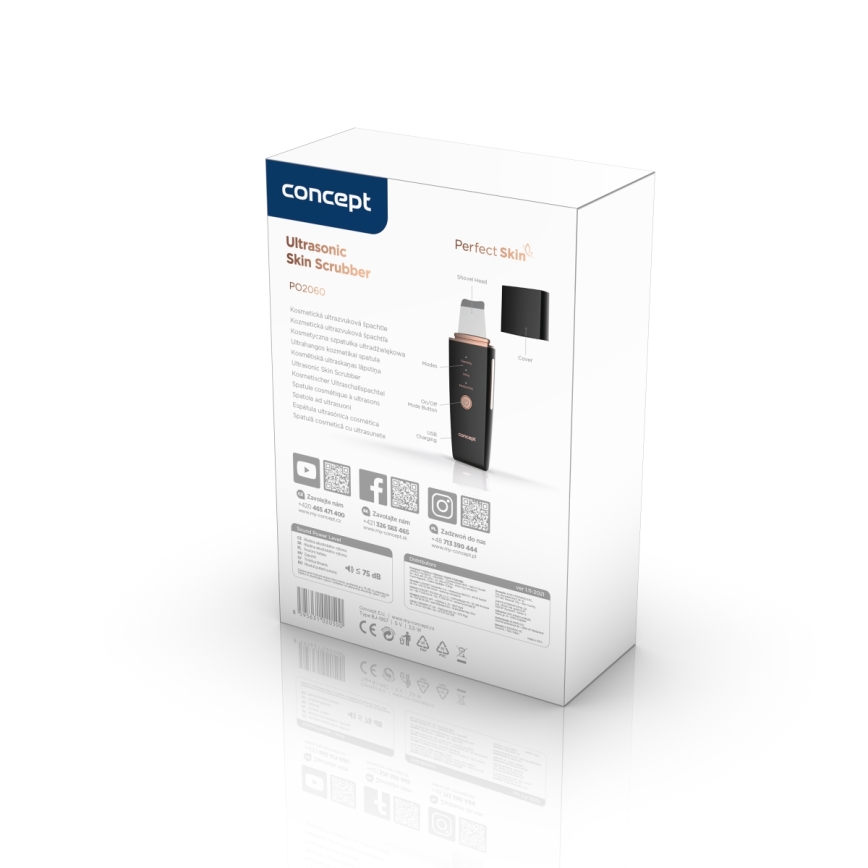 Concept PO2060 - Kosmetická ultrazvuková špachtle PERFECT SKIN 3,5W/5V USB 500 mAh IPX6 černá
