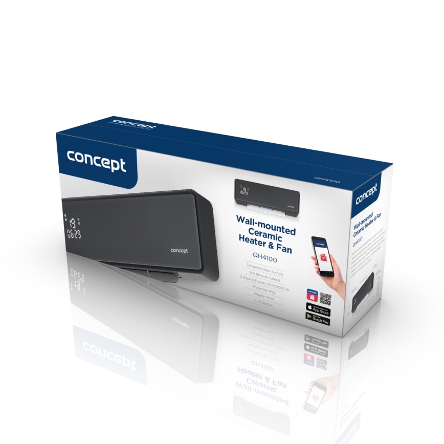 Concept QH4100 - Elektrické topení 1000/2000W Wi-Fi IP22 šedá + dálkové ovládání