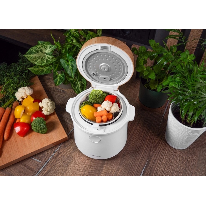 Concept RE3030 - Digitální rýžovar 2v1 380W/230V 1,5 l bílá/dekor dřeva