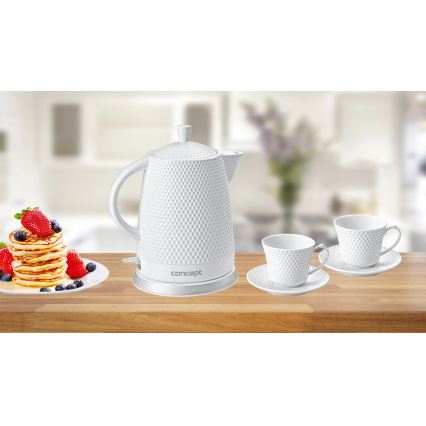 Concept RK0040 - Rychlovarná konvice 1,5 l 1500W/230V bílá/keramika + 2 šálky s podšálky