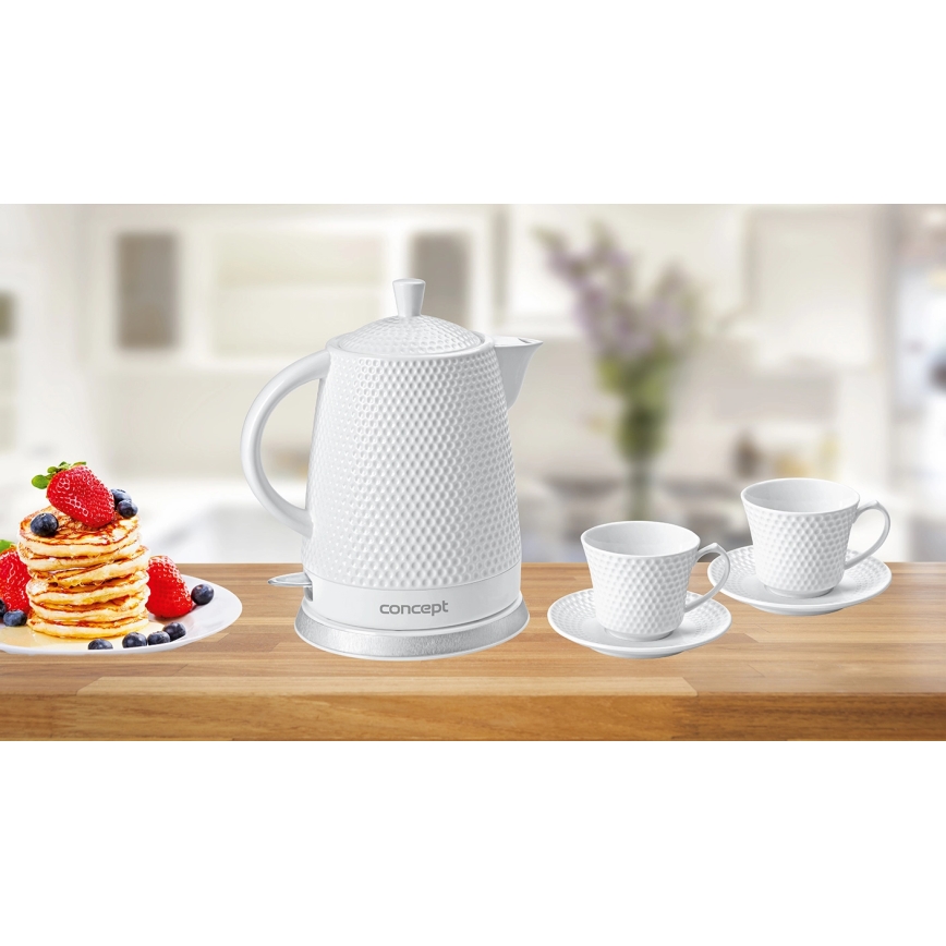 Concept RK0040 - Rychlovarná konvice 1,5 l 1500W/230V bílá/keramika + 2 šálky s podšálky