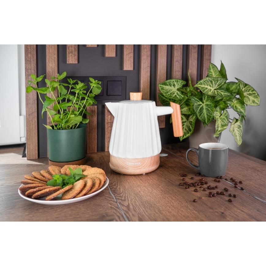 Concept RK0090 - Rychlovarná konvice 1,5 l 1500W/230V bílá/dekor dřeva/keramika