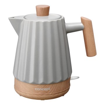 Concept RK0091 - Rychlovarná konvice 1,5 l 1500W/230V světle šedá/dekor dřeva/keramika