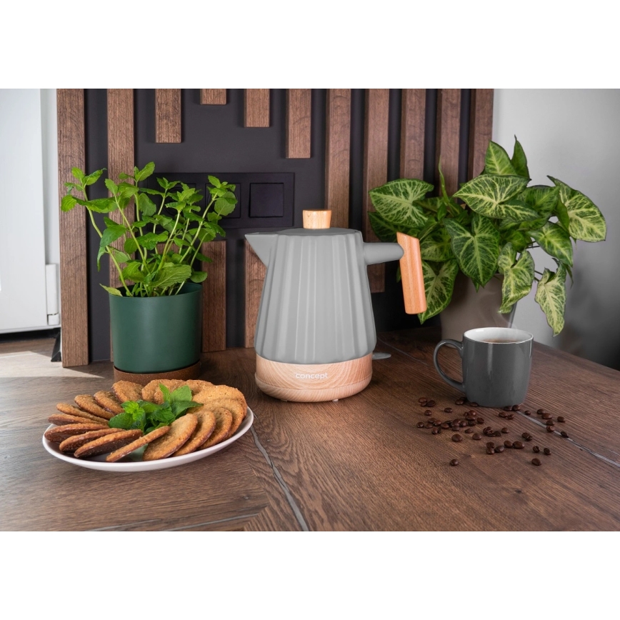 Concept RK0092 - Rychlovarná konvice 1,5 l 1500W/230V tmavě šedá/dekor dřeva/keramika
