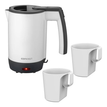 Concept RK7030 - Cestovní rychlovarná konvice 0,5 l 1080W/230V šedá/bílá + 2 šálky
