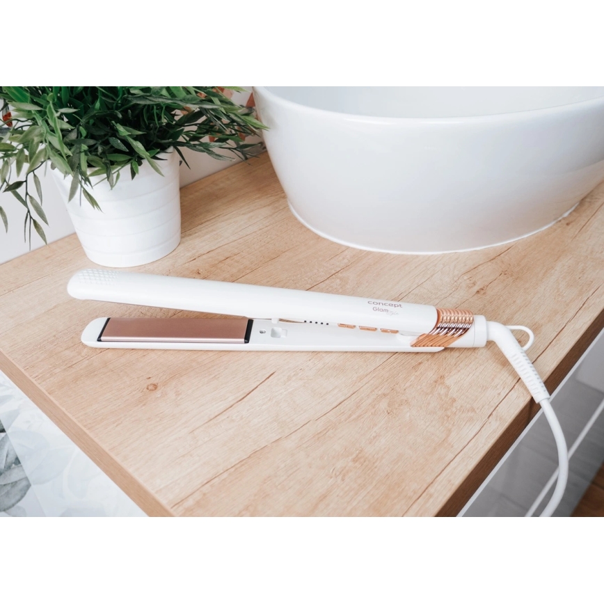 Concept VZ2110 - Žehlička na vlasy GLAM STYLE 48W/230V bílá/rose gold