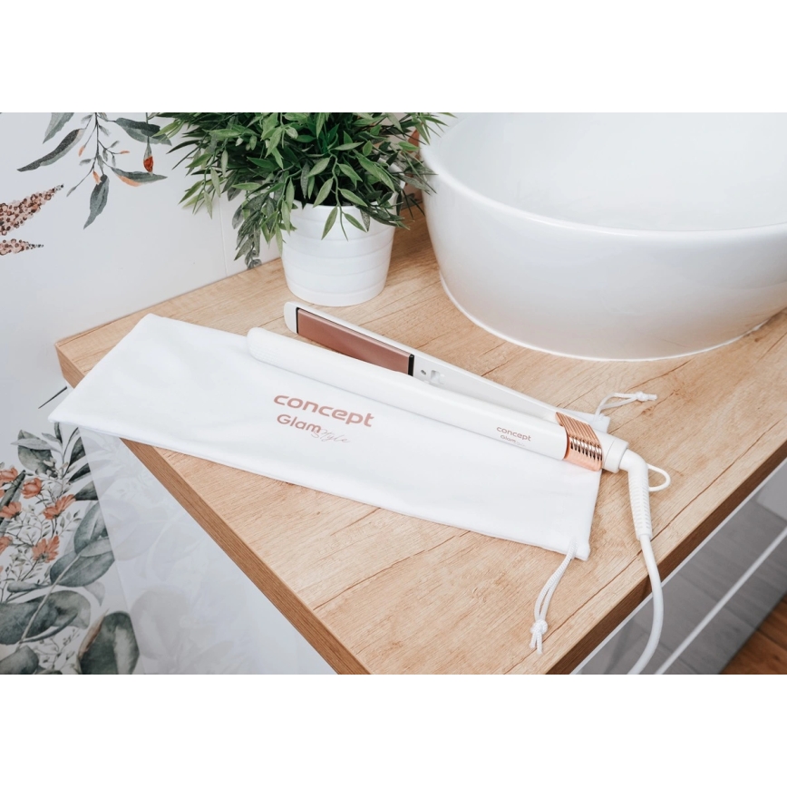 Concept VZ2110 - Žehlička na vlasy GLAM STYLE 48W/230V bílá/rose gold