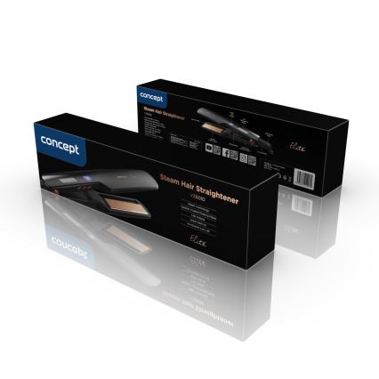 Concept VZ6010 - Parní žehlička na vlasy s LED displejem ELITE STEAM BOOST 54W/230V černá