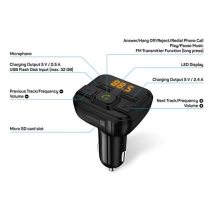 CONNECT IT CCC-8600-BK - FM vysílač do auta s funkcí handsfree černá