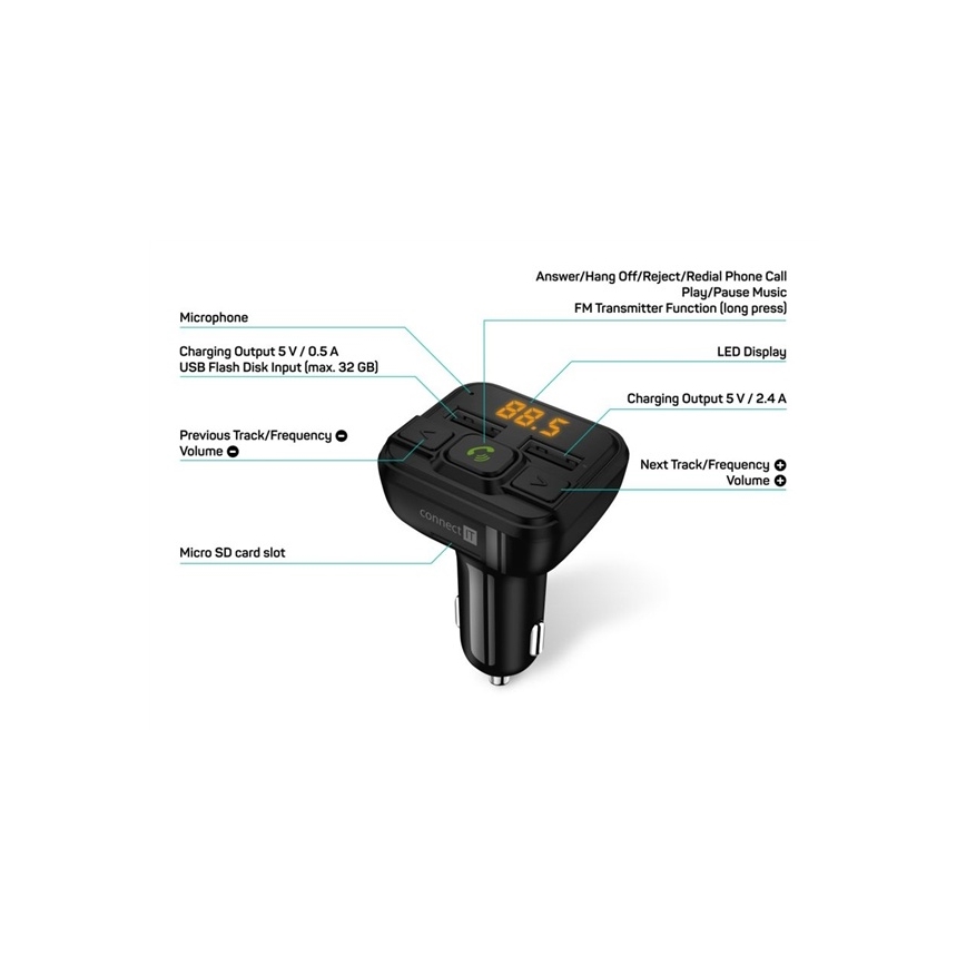 CONNECT IT CCC-8600-BK - FM vysílač do auta s funkcí handsfree černá