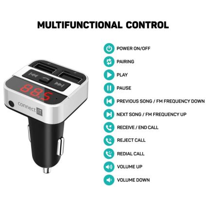 CONNECT IT CCC-8800-SL - FM vysílač do auta s funkcí handsfree černá/stříbrná