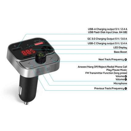 CONNECT IT CCC-8900-AN - FM vysílač do auta s funkcí handsfree černá/stříbrná