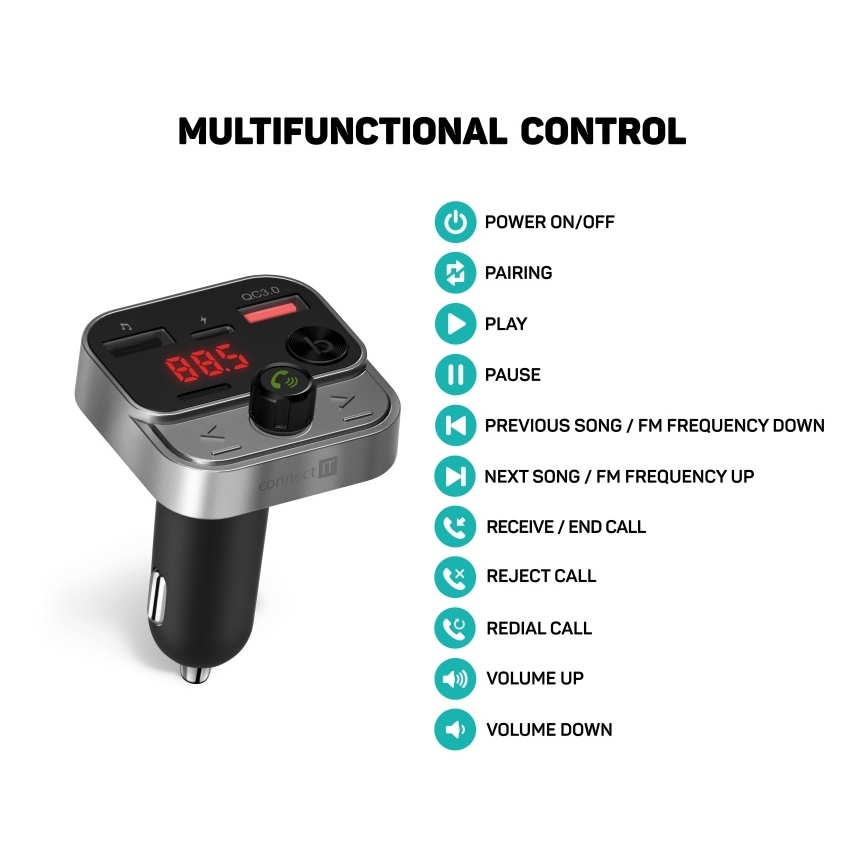 CONNECT IT CCC-8900-AN - FM vysílač do auta s funkcí handsfree černá/stříbrná